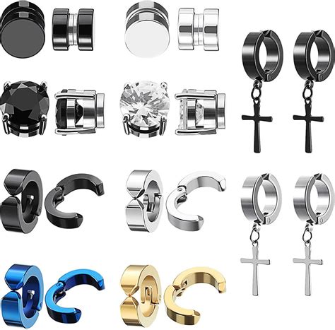 2CFun - Magnetic Earrings for Men, clip on earrings, Hoop Cross ...