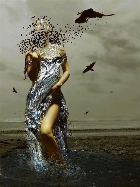 surreal, fantasy, art, gloomy, moody, ocean, water, birds, woman ...