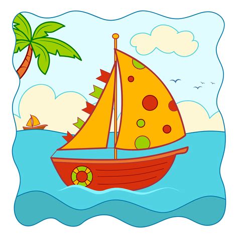 Cute Boat cartoon. Yacht clipart vector. Nature background 8358827 ...