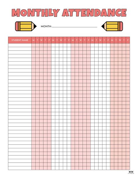 Attendance Sheets - 52 FREE Printables | Printabulls