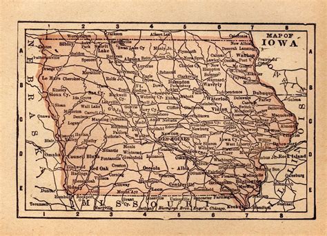 RARE Antique IOWA Map 1896 RARE MINIATURE Map of Iowa State Map #3100 ...