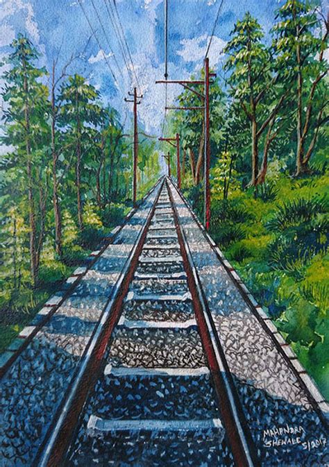 Buy Painting Railway Track Artwork No 11439 by Indian Artist Mahendra ...