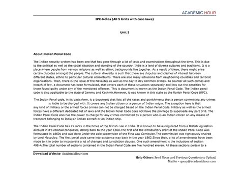 Ipc notes - IPC-Notes (All 5 Units with case laws) Unit I About Indian ...