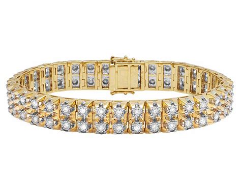 Men's 10K Yellow Gold Genuine Diamond Men's 2 Row Tennis Bracelet 7 CT ...