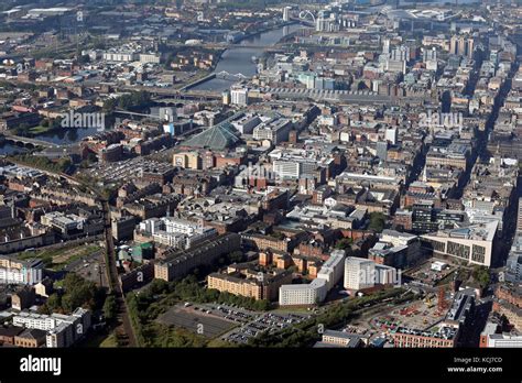 aerial view of the Glasgow city centre skyline towards the Station & St ...