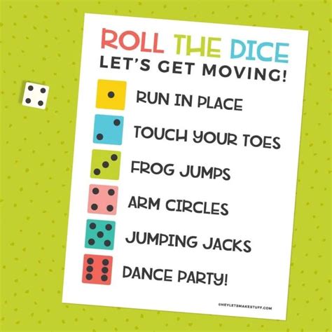 Printable Roll the Dice Exercise Game for Kids - Hey Let's Make Stuff