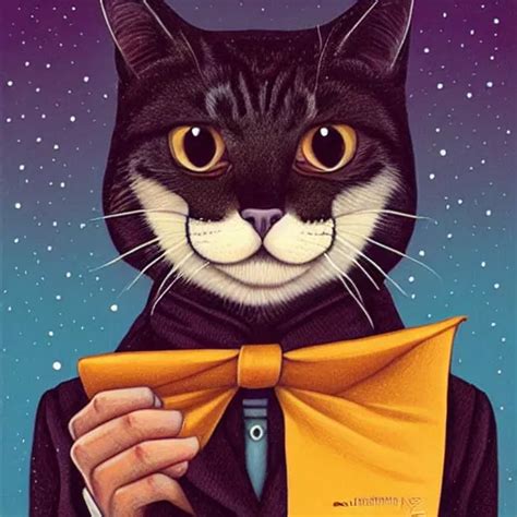 portrait illustration of funny cat in the tuxedo by | Stable Diffusion ...