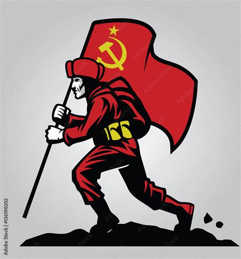 Soviet union soldier carrying the flag Stock Vector | Adobe Stock