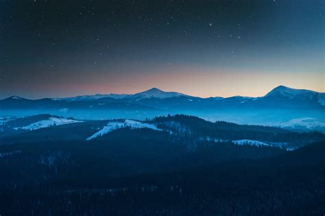 Starry Night Sky Evening Blue Landscape 4k, HD Nature, 4k Wallpapers ...