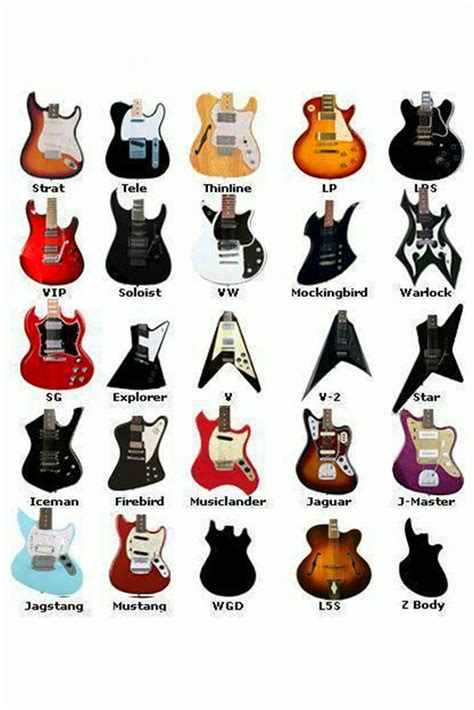 Guitar Types | Gitar dersleri, Rock müzik, Bas gitar