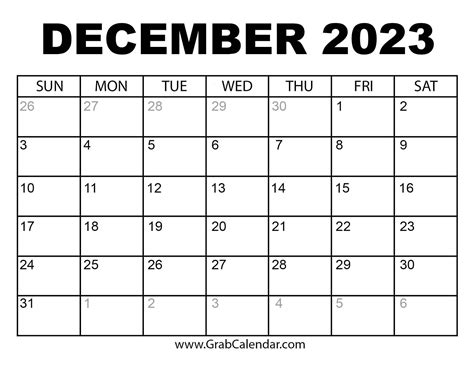 Printable December 2023 Calendar