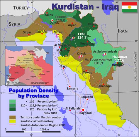 Kurdistan - Irak Karte Bevölkerungsdichte und Verwaltungsgliederung