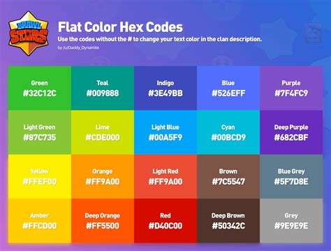 Flat Colors Hex Code Sheet: Use them to change your clan description ...