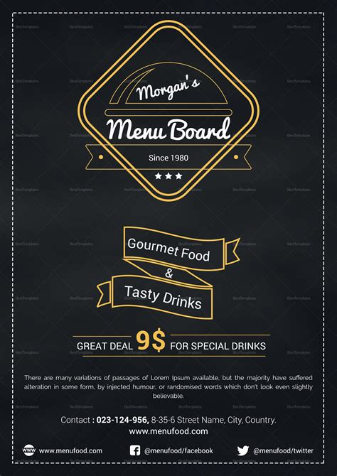 Simple Restaurant Menu Board Design Template in PSD, Word, Publisher