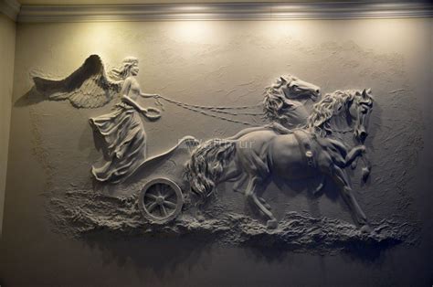 3D Embossed Look Cement Sculpture Horse Wallpaper Mural in 2020 | Mural ...