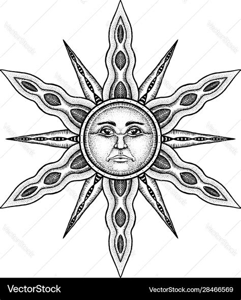 Alchemy symbol sun - stylized as engraving Vector Image