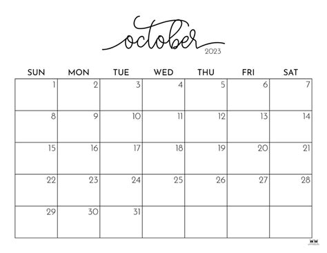 2023 October Calendar - Printable Template Calendar