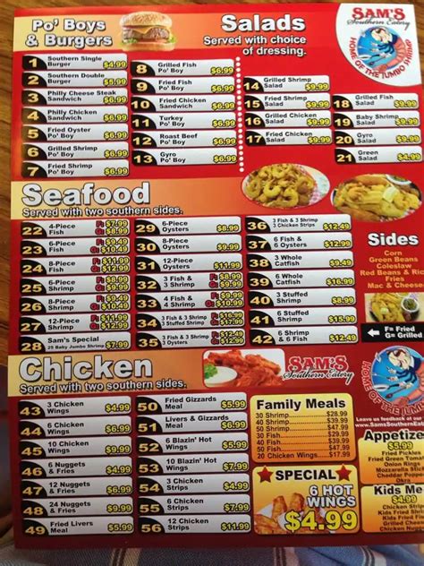 Menu at Sam's Southern Eatery WacoTX restaurant, Waco