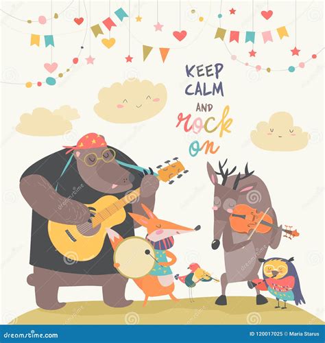 Cute animal music band stock vector. Illustration of cartoon - 120017025