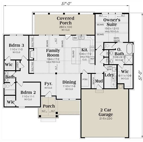 Modern Farmhouse Plan: 1,825 Square Feet, 3 Bedrooms, 2 Bathrooms - 009 ...