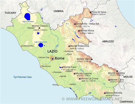 Topografische kaart van Rome - Rome topografische kaart (Lazio, Italië)