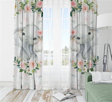 Elephants Nursery Curtains, Cute Elephant Curtains, Elephants Girl ...