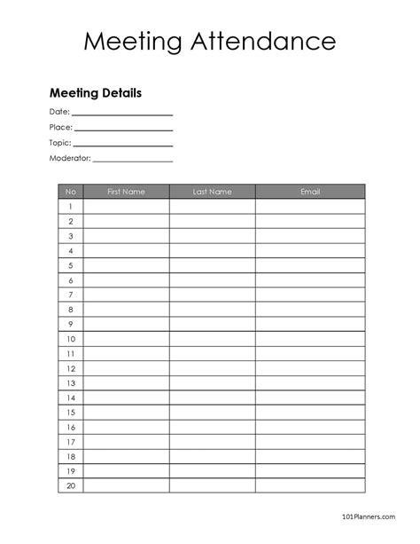 Meeting Attendance Sheet Template