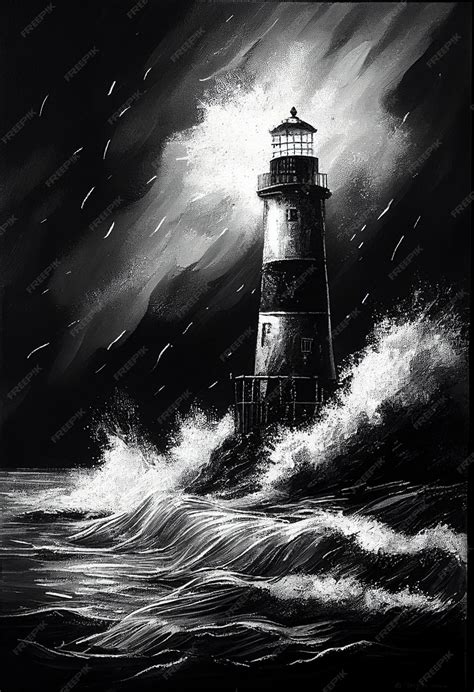 Premium AI Image | Painting of a lighthouse in the middle storm ...