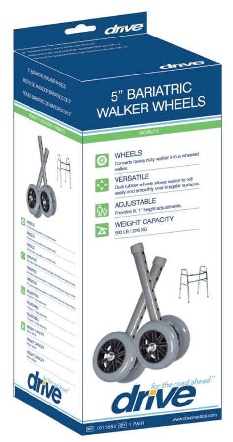 5" Bariatric Walker Wheels with Two Sets of Rear Glides - Help Mobility