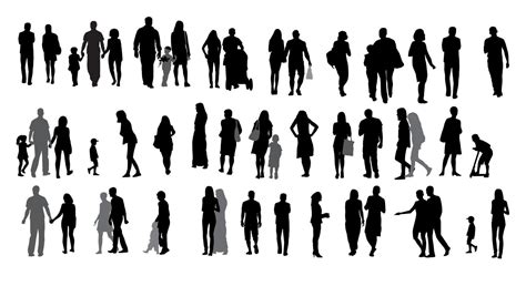 Set of Silhouette Walking People and Children. Vector Illustration ...