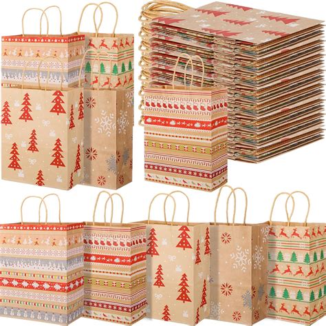 Amazon.com: Zhanmai 100 Pcs Christmas Kraft Gift Bags Bulk Christmas ...