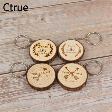 5pcs Personalized Wood Keychain Rustic Wedding Gifts Custom Engraved ...