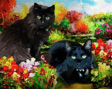 Two Cats in a Garden Painting by Portraits By NC - Fine Art America