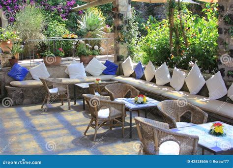 Outdoor Restaurant Cafe Seating Arrangements Stock Photo - Image of ...