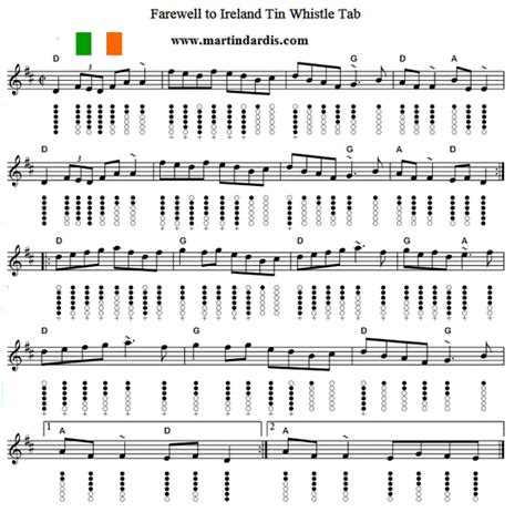 Farewell To Ireland Tin Whistle Sheet Music - Irish folk songs