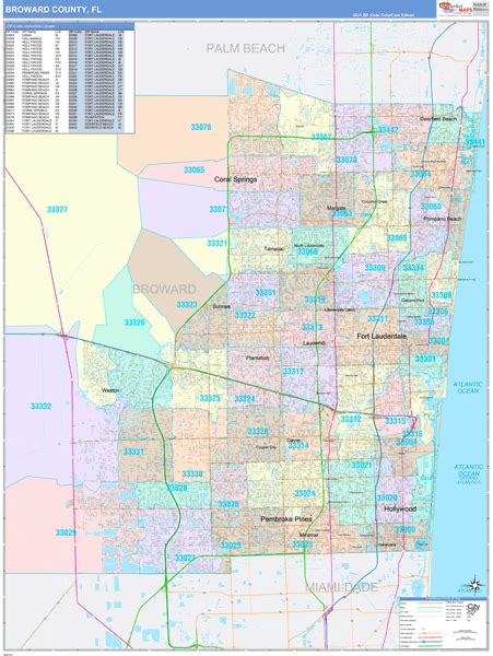 Broward County, FL Wall Map Color Cast Style by MarketMAPS