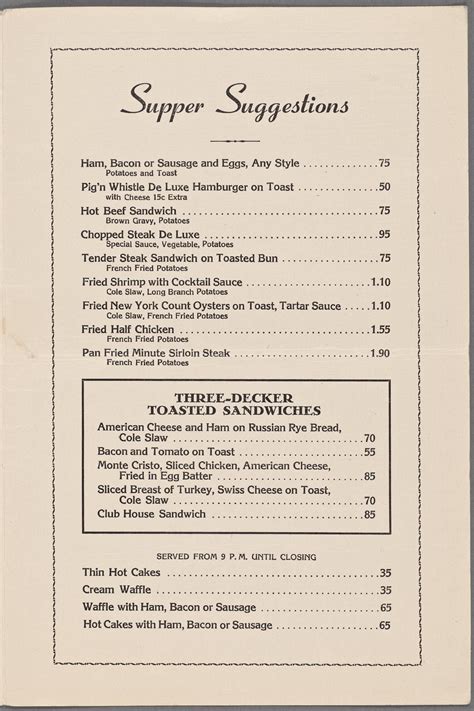 Pig 'N Whistle, Supper Menu, 1948 | Vintage menu, Resturant menu ...