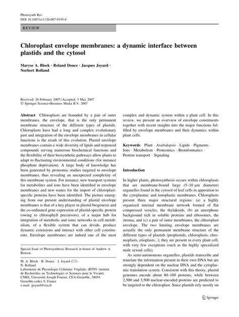 (PDF) Chloroplast envelope membranes: A dynamic interface between ...