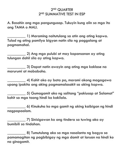 ESP Summative Test 672682 | Marrianne Francisco