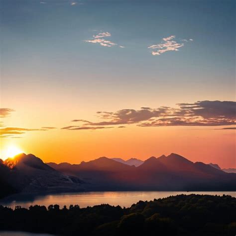 Premium AI Image | Sunrise and Mountain Lake