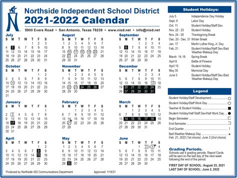 Northside Isd Calendar 2021 2022 Printable March - Riset