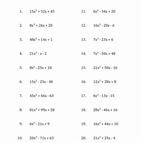 Worksheets Factoring Trinomials Answers