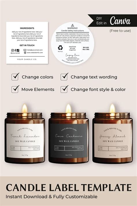 Luxury Candle Label Template Candle Label Sticker Candle Warning Label ...