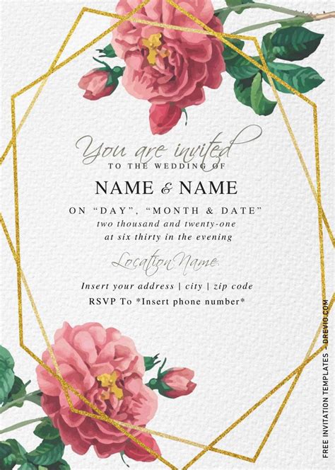 Free Botanical Floral Wedding Invitation Templates For Word | Download ...