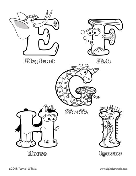 Printable Coloring Pages: Uppercase Letters & Animals | Alphabetimals