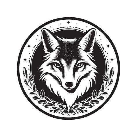 fox, vintage logo line art concept black and white color, hand drawn ...