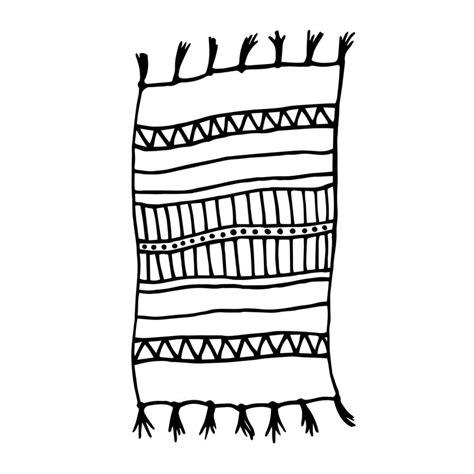 Doodle beach mat illustration. Black and white carpet with stripes ...