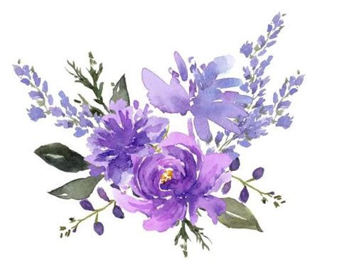 Purple Flower Designs, Watercolor Cip Art, Lavender Watercolor Flowers ...