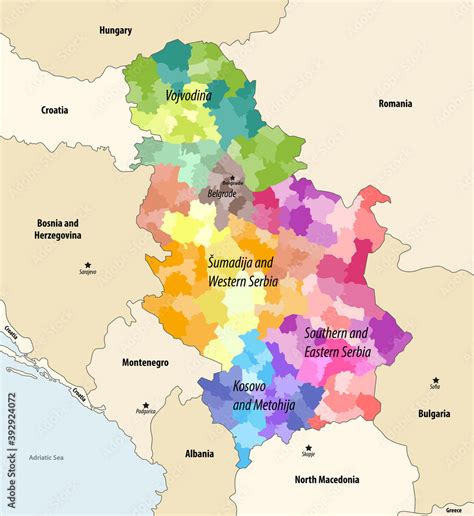 Districts and municipalities of Serbia colored by statistical regions ...