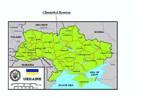 Map of Ukraine showing Oblasts in relation to the Chernobyl Nuclear ...